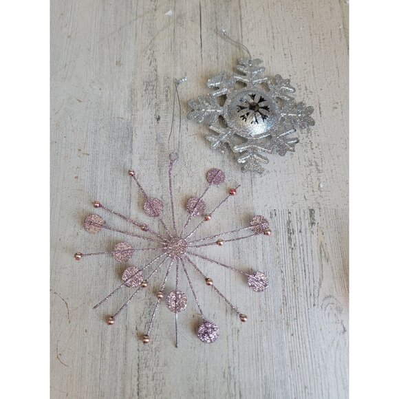 Glitter pink silver snowflake ornament Xmas set - Picture 5 of 8